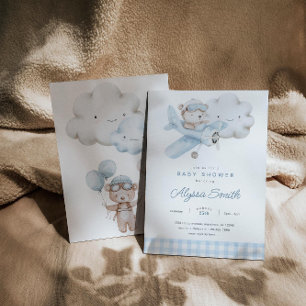 Aeroplane and Teddy Bear Baby Shower Invitation