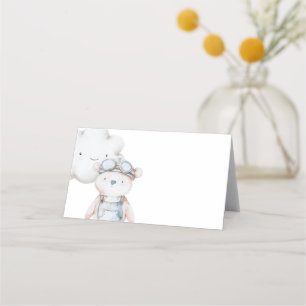 Aeroplane and Teddy Bear Baby Shower or Birthday Place Card