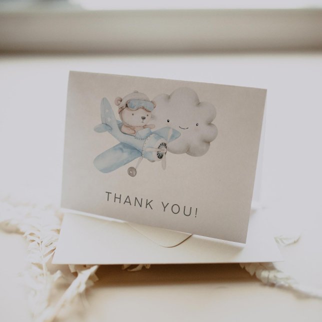 Aeroplane and Teddy Bear Baby Shower or Birthday Thank You Card (Creator Uploaded)