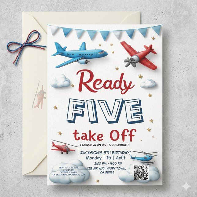 Aeroplane Aviation 5th Birthday Ready Five Take Of Invitation (Creator Uploaded)