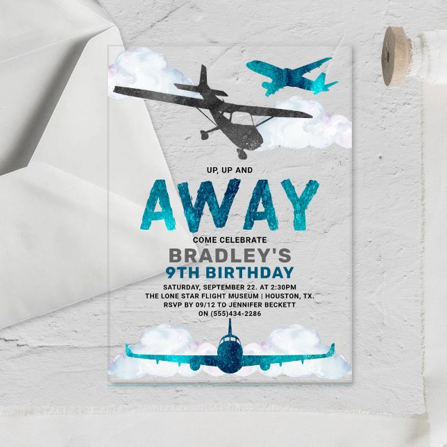 Aeroplane Aviation Any Age Birthday Party Acrylic Invitations (Creator Uploaded)