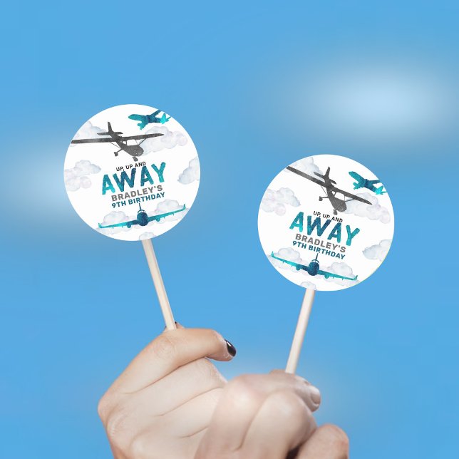 Aeroplane Aviation Any Age Birthday Party Classic Round Sticker (Creator Uploaded)