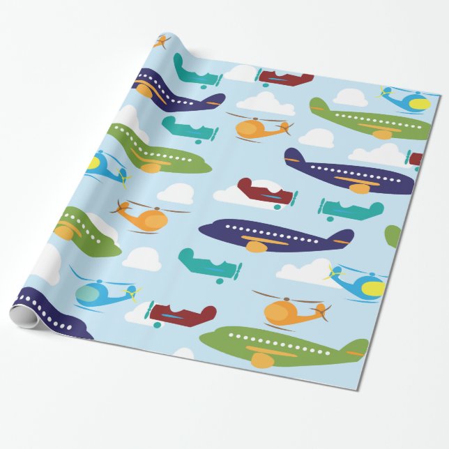 Aeroplane Aviation Theme Gift Wrap (Unrolled)