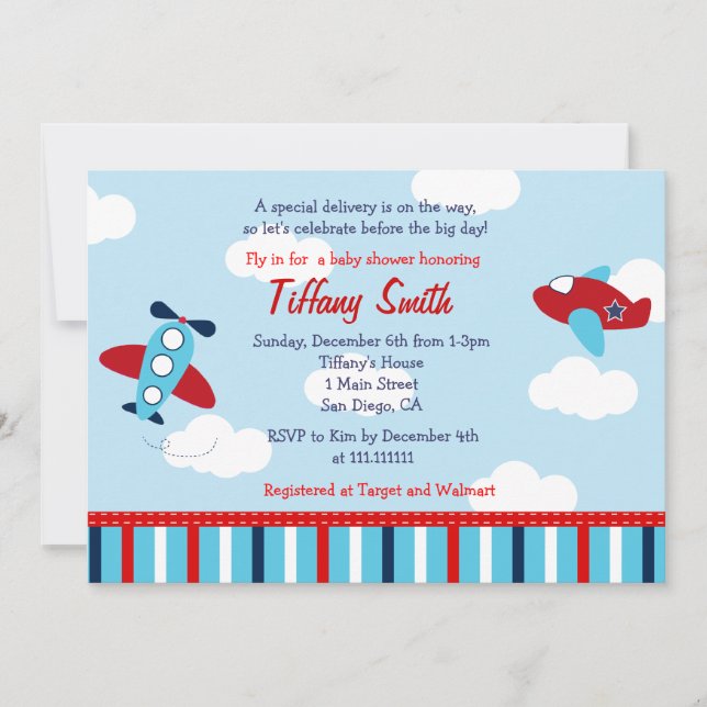 Aeroplane Aviator Baby Boy Baby Shower Invitations (Front)