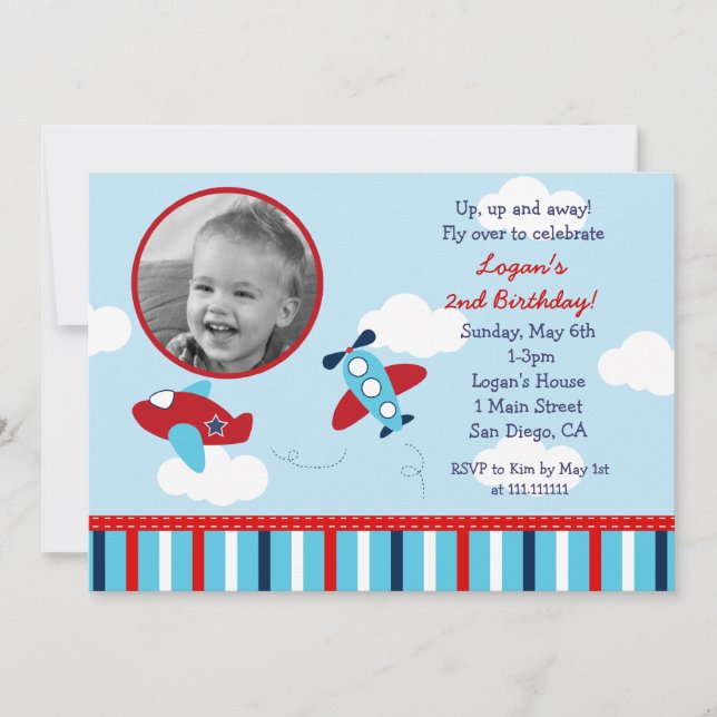 Aeroplane Aviator Photo Birthday Invitations (Front)