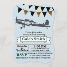 Aeroplane Baby Boy Shower Invitations