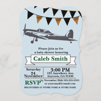 Aeroplane Baby Boy Shower Invitations
