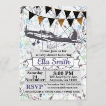 Aeroplane Baby Girl Shower Invitations