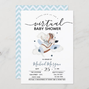 Aeroplane Baby Mouse  Zigzag Virtual Baby Shower Invitation