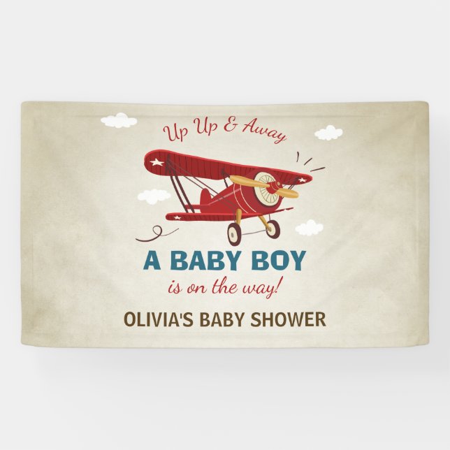 Aeroplane Baby shower Banner Travel Adventure Boy (Horizontal)