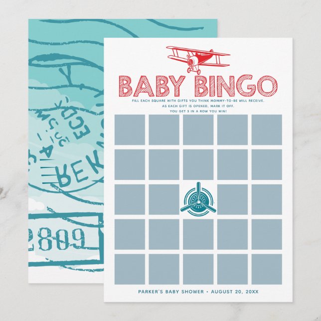 Aeroplane Baby Shower Bingo Card (Front/Back)