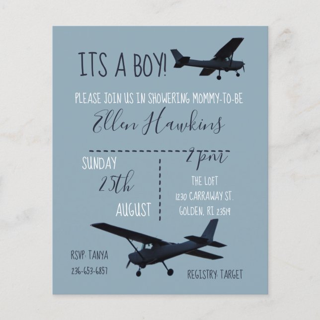 Aeroplane Baby Shower Budget Invitation Flyer (Front)