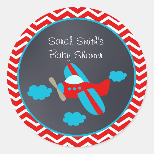 Aeroplane Baby Shower Favour Stickers (Front)