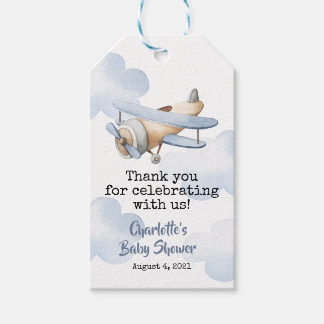 Aeroplane Baby Shower Favour Tag (Front)