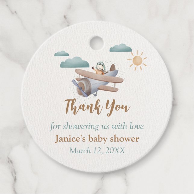 Aeroplane Baby Shower Favour Tags (Front)