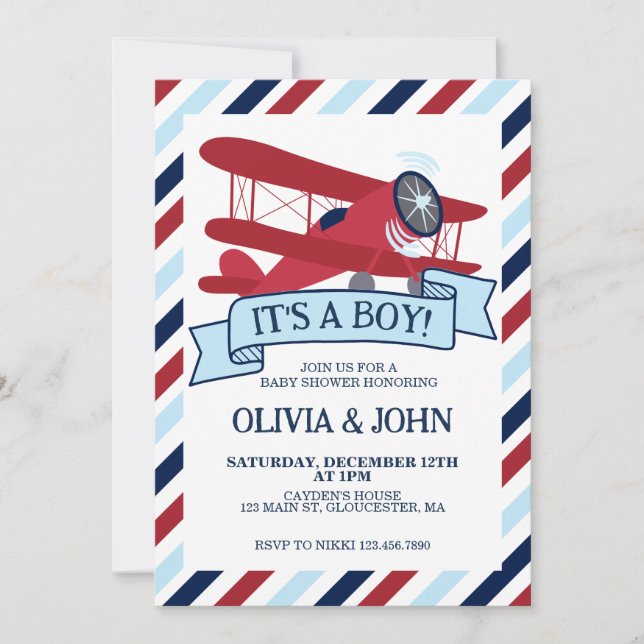 Aeroplane Baby Shower Invitation (Front)