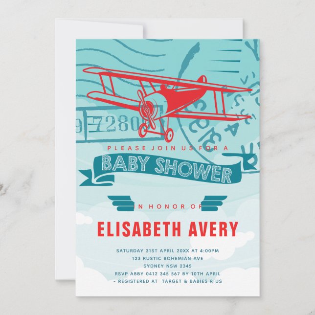 Aeroplane Baby Shower Invitation (Front)