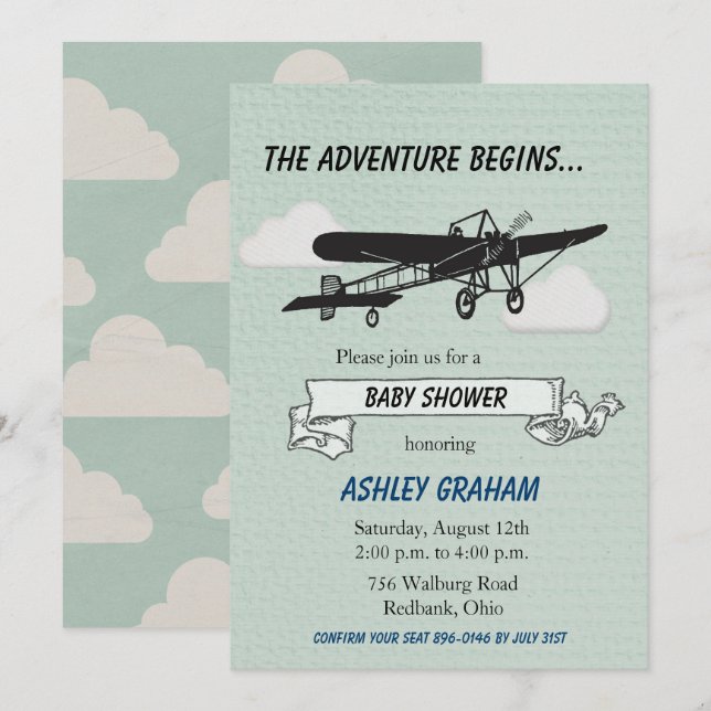 Aeroplane Baby Shower Invitation (Front/Back)