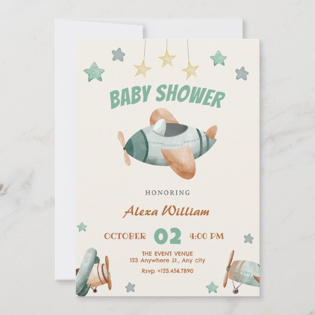 Aeroplane baby shower invitation (Front)