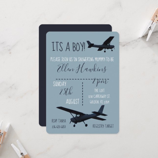 Aeroplane Baby Shower Invitation (Front/Back In Situ)