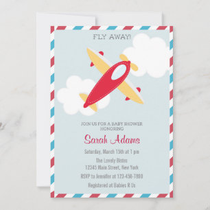 Aeroplane Baby Shower Invitation Blue Red