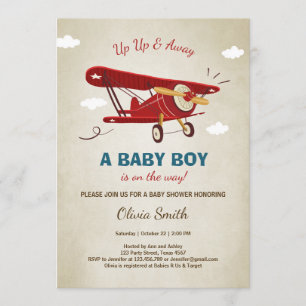 Aeroplane Baby Shower Invitation Travel Adventure