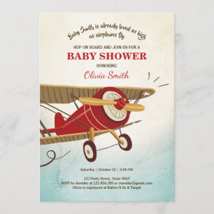 Aeroplane Baby Shower Invitation Travel Adventure
