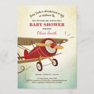Aeroplane Baby Shower Invitation Travel Adventure