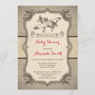 Aeroplane Baby Shower Invitation Vintage Retro