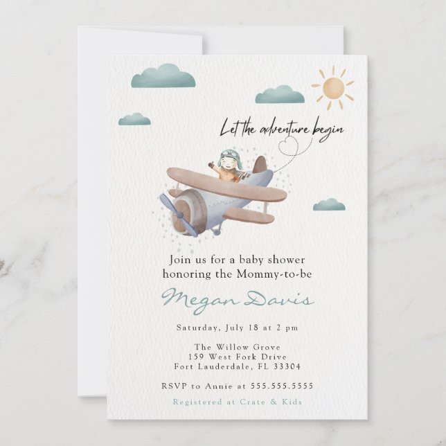 Aeroplane Baby Shower Invitations Travel (Front)