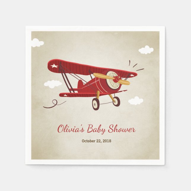 Aeroplane Baby Shower Napkin Adventure Travel Plan (Front)