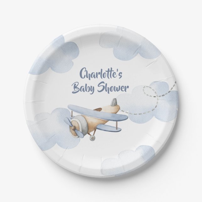 Aeroplane Baby Shower Paper Plates (Front)