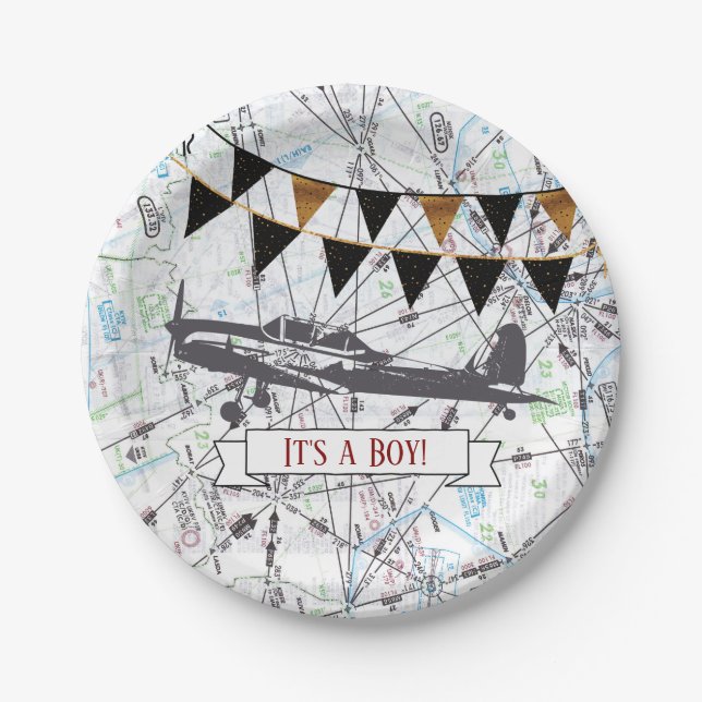 Aeroplane Baby Shower Plate (Front)