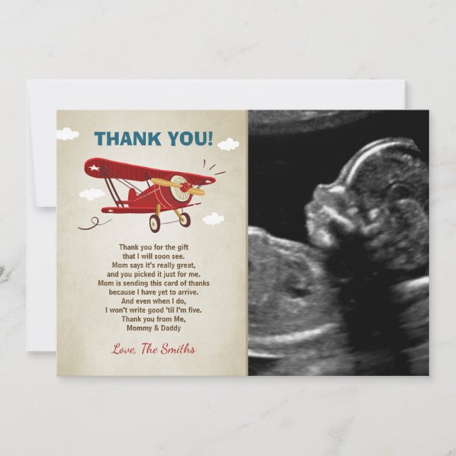 Aeroplane Baby Shower Thank You Card Adventure (Front)