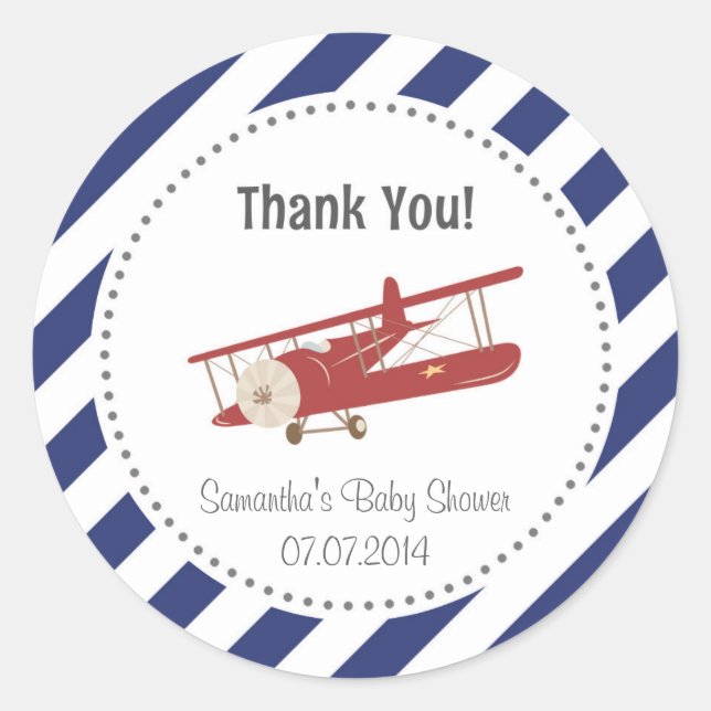 Aeroplane Baby Shower Thank You Sticker (Front)