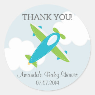 Aeroplane Baby Shower Thank You Stickers