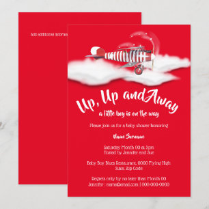Aeroplane baby shower travel boys vintage red invitation