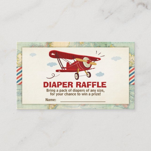 Aeroplane Baby Shower Travel Diaper Raffle Card (Front)