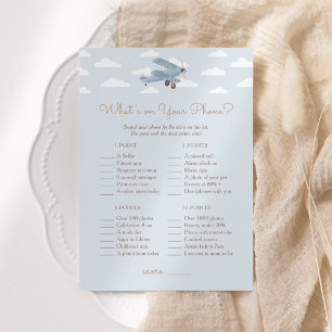 Aeroplane Baby Shower What's on Your Phone Game Invitation