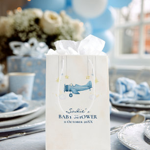 Aeroplane Baby Shower Whimsical Boy Baby Welcome  Medium Gift Bag