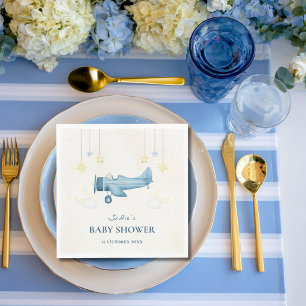 Aeroplane Baby Shower Whimsical Boy Baby Welcome Napkin