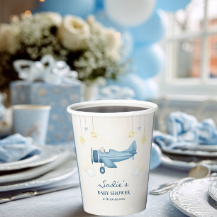 Aeroplane Baby Shower Whimsical Boy Baby Welcome Paper Cups
