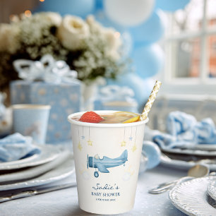 Aeroplane Baby Shower Whimsical Boy Baby Welcome Paper Cups