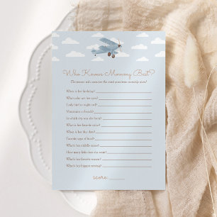 Aeroplane Baby Shower Who Knows Mummy Best Game Invitation