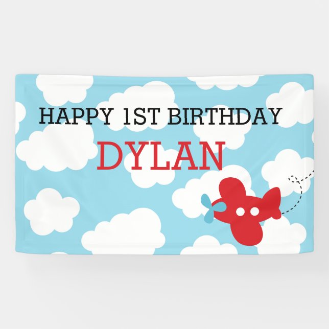 Aeroplane Backdrop / Banner (Blue & Red) (Horizontal)