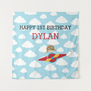 Aeroplane Backdrop Boy Birthday Banner Pilot Cloud Tapestry
