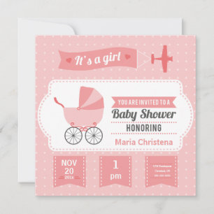 Aeroplane Banner Baby Shower Invitation (Pink)