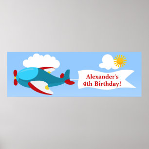Aeroplane Banner Boy Birthday Banner Poster