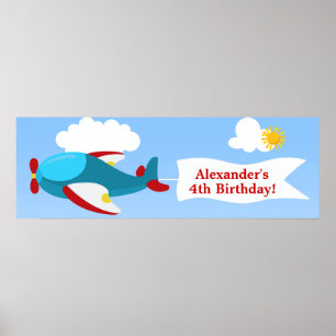 Aeroplane Banner Boy Birthday Banner Poster