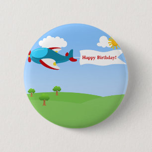 Aeroplane Banner Boy Birthday Button